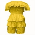 thumbnail image 3 of VIWORLD Women's Off-Shoulder Waist-Tied Summer Jumpsuit Solid Color with Layered Ruffle Design Yellow 3XL, 3 of 6