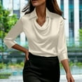 thumbnail image 4 of zbxnLI Women's 3/4 Sleeve Blouses Satin Silk Tops Collared Cowl Neck Shirts Dress Work Blouse Summer Outfits, 4 of 7