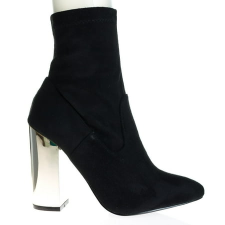 

#Monet2 by X2B Black Metal Plated High Block Heel Bootie