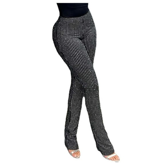 MQLKF "Ladies' Spring Summer Fashion Trendy Minimalist Heavy Glitter Rhinestone Tight Leggings" Fashionable Loose Casual Women's Trousers