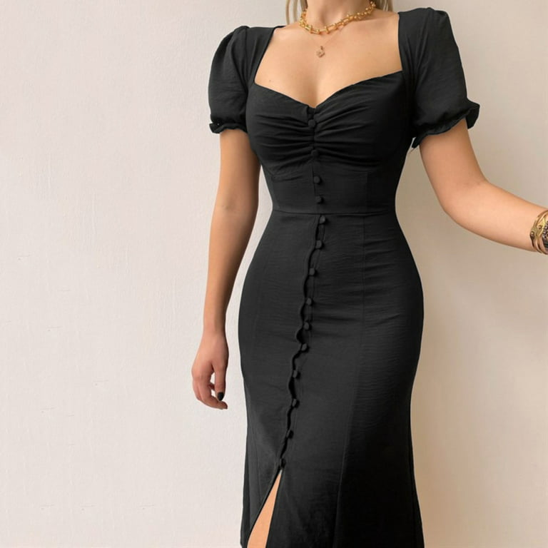 Slimming Dresses for Women V-Neck Single-Breasted Fashion Holiday Summer  Dress 