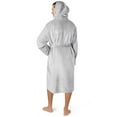 thumbnail image 4 of PAVILIA Mens Robe, Hooded Bathrobe for Men, Fleece Grey Robe for Men with Hood, Plush Long Male Robe with Pockets, Satin Trim - Light Gray, 4 of 8
