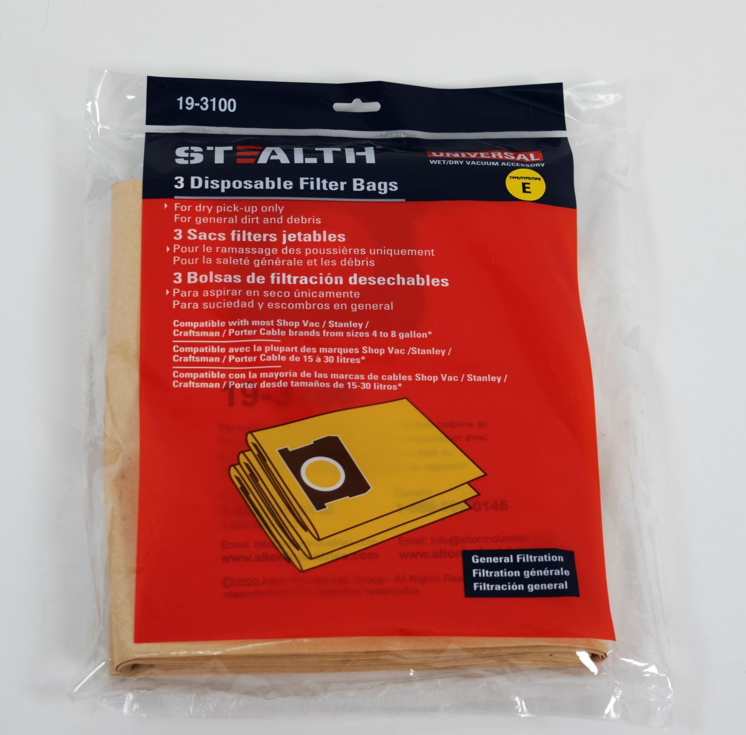 Stealth Air High Efficiency Wet/Dry Vac Filter Bags Pack of 3 Bags
