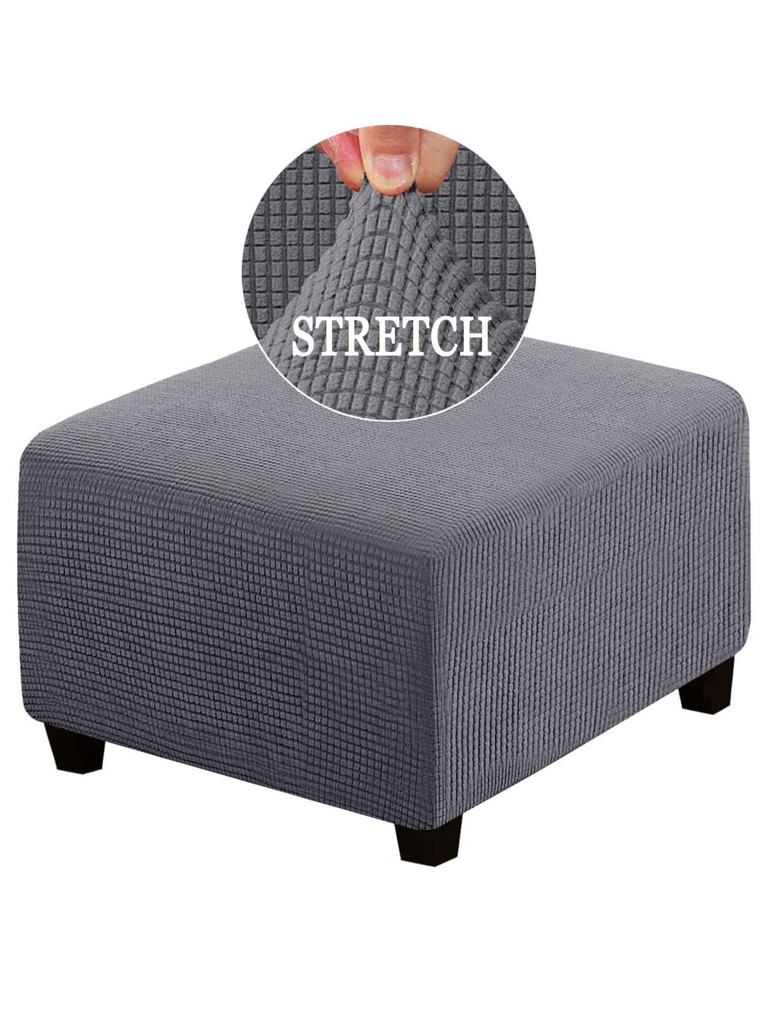 KBOOK Ottoman Cover Square Ottoman Slipcover Stretch Jacquard Footstool