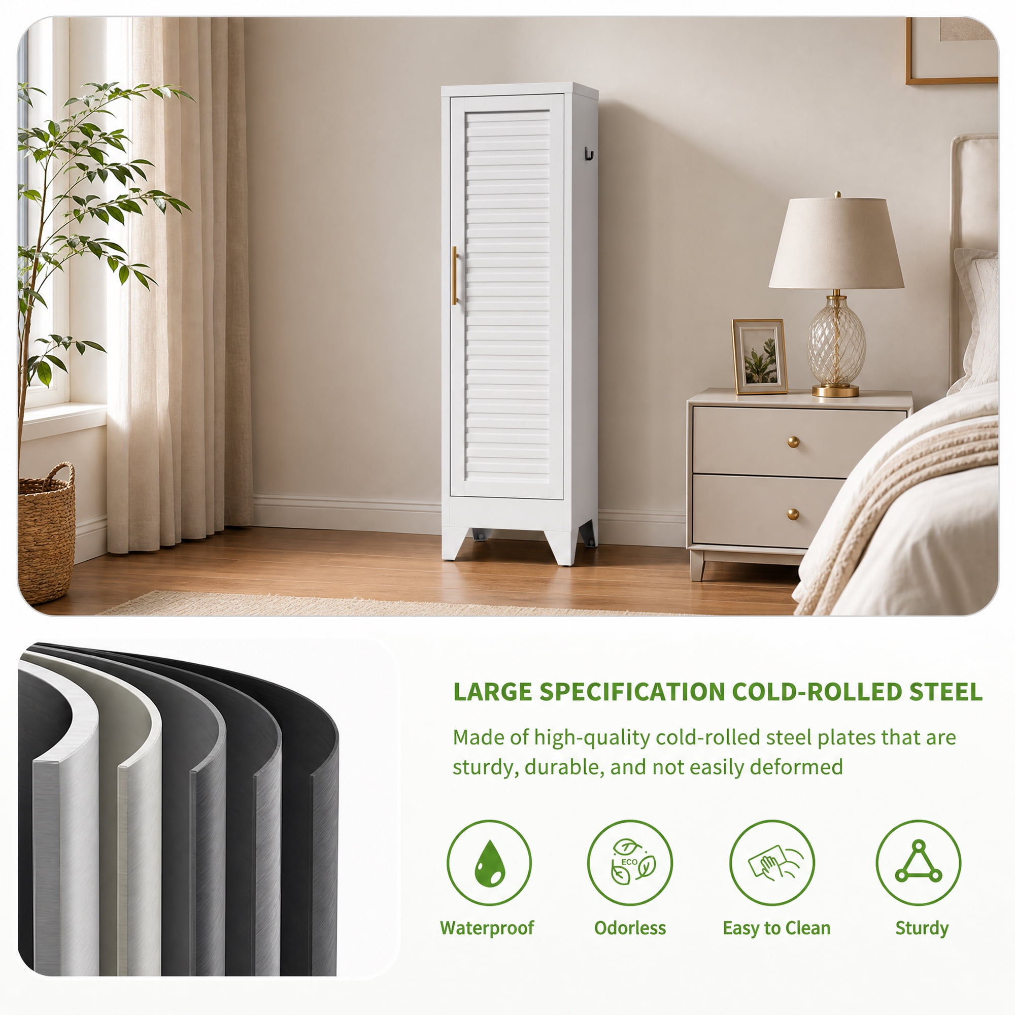 Metal Wardrobe Cabinet, 47"x18"x15", Cold Rolled Steel, Louvered Door, Anti-Tip Kit