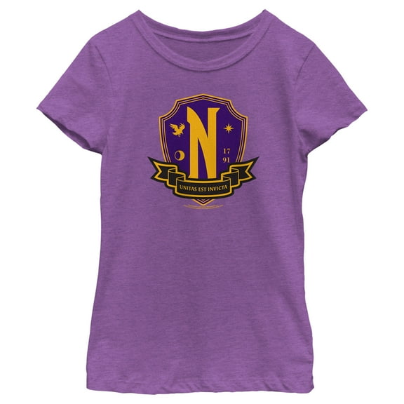 Girl's Wednesday Nevermore Academy Crest  Graphic Tee Purple Berry X Large
