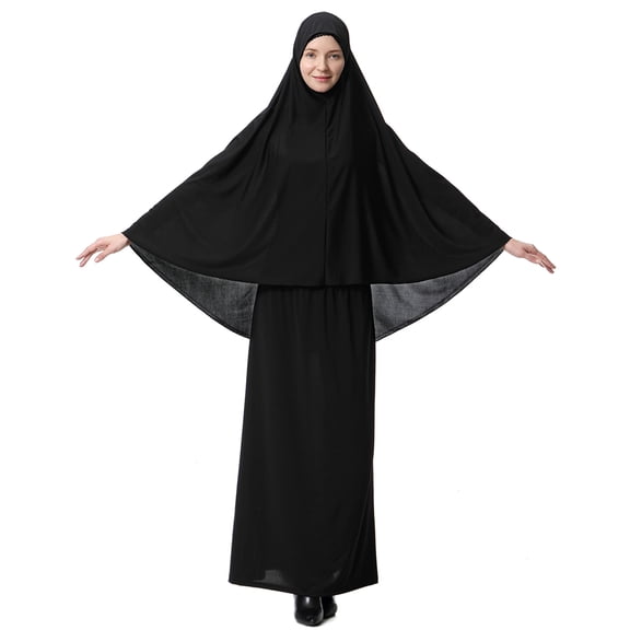 Gamivast Muslim Prayer Dress for Women Full Coverage Hijab & Maxi Skirt Sets Solid Soft Breathable Islamic Abaya Kaftan Ramadan Eid Dubai Robe 2 Piece Sets