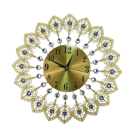 BQBQERT Quiet Movement Large Metal Wall Clock with Crystal Heart European Luxury Arabic Numerals for Home Decoration