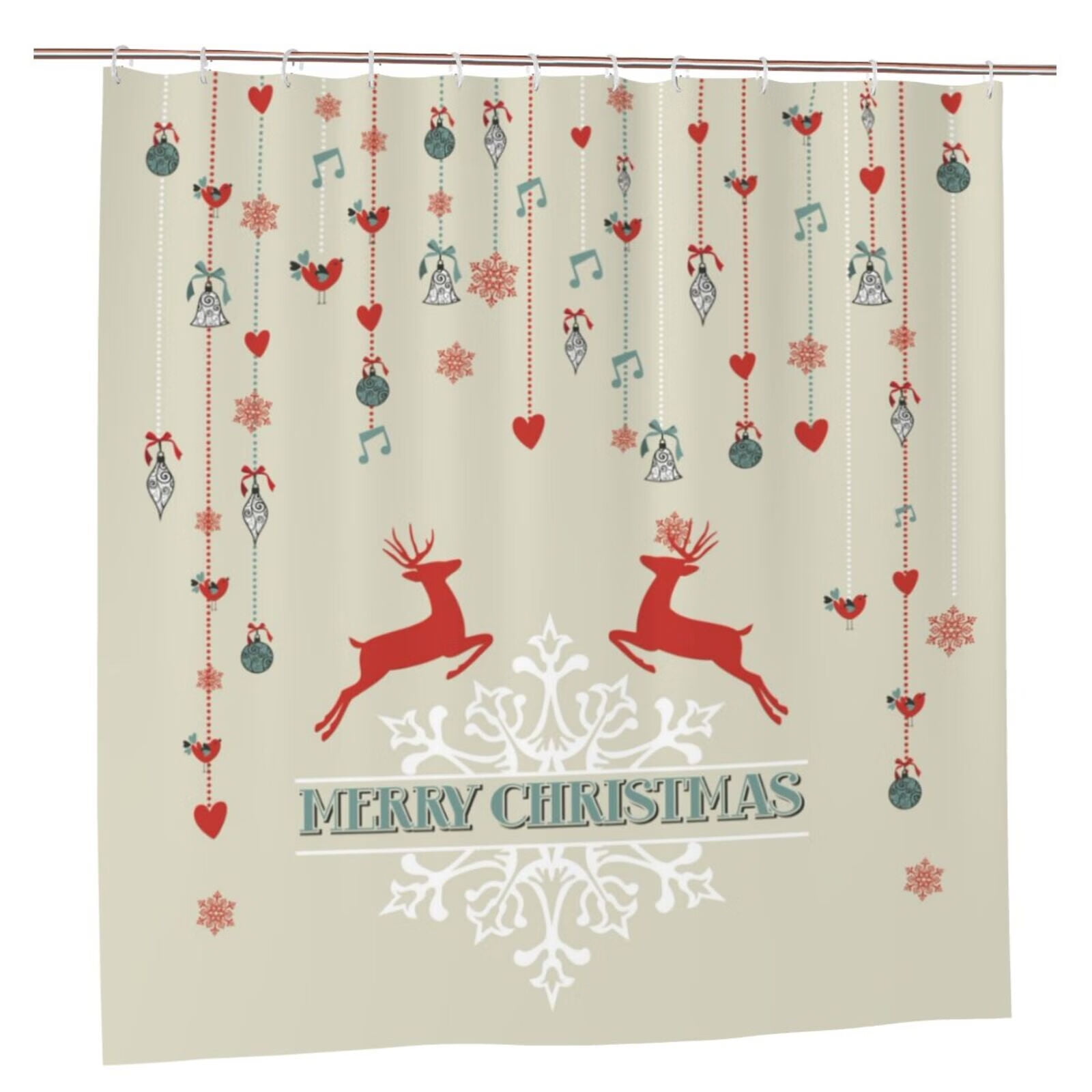 Christmas Shower Curtain, Fabric Shower Curtain Christmas Tree and Deer