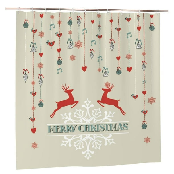 Christmas Shower Curtain, Fabric Shower Curtain Christmas Tree and Deer, Christmas Bathroom