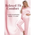 thumbnail image 3 of DAKIMOE Womens Silk Satin Pajama Set Short Sleeve Shirt with Long Pajamas Pant Set Two-piece Pj Sets Soft Sleepwear Loungewear Nightwear Pjs S-XXL, Pink, XL, 3 of 7