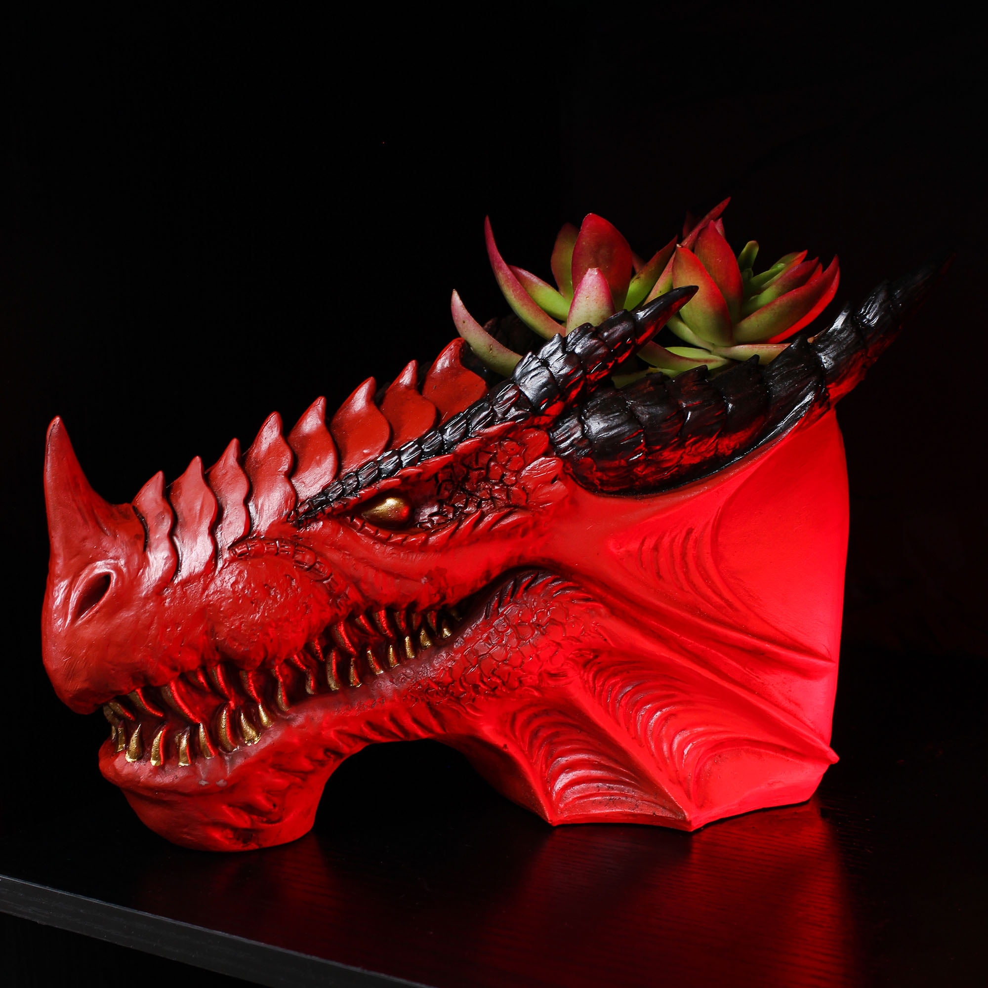 Esterno Dragon Head Planter Pot (11-Inch, Medium); Fantasy Dragon Head Shaped Gardening Container or Home Decor