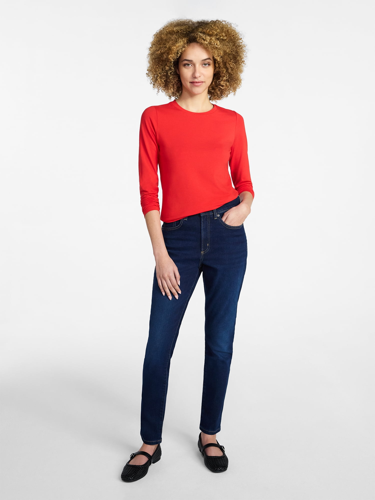 Time and Tru Women's Slim Crewneck Tee with Long Sleeves, Sizes XS-XXXL