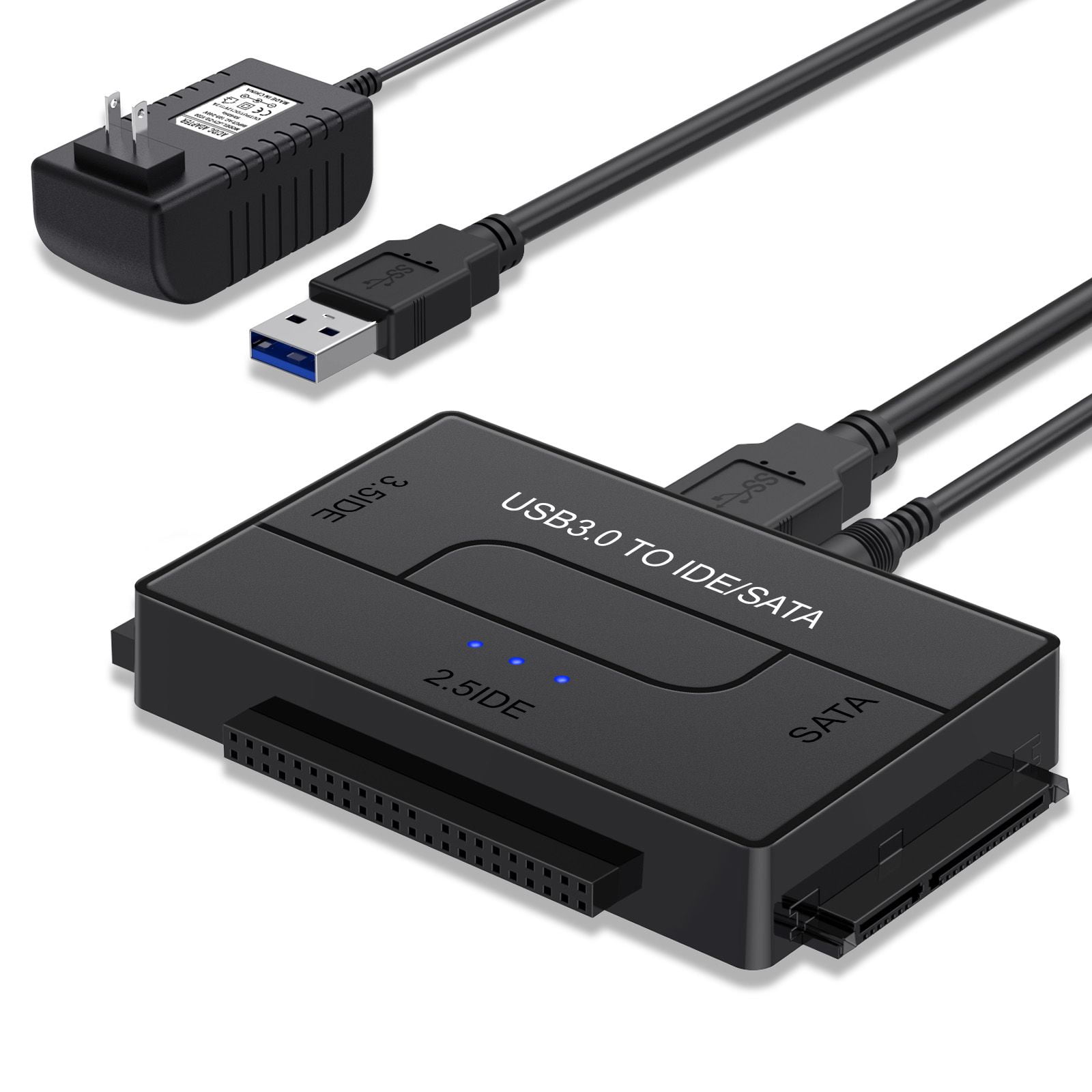 ENTSASMO Black USB 3.0 to SATA IDE Hard Drive Reader External Hard Drive Ultra Recovery Converter Universal Hard Drive Adapter Kit for 2.5/3.5 HDD/SSD Hard Drive Disk, Include 12V/2A Power Adapter