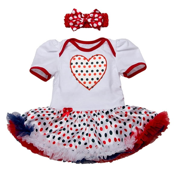 StylesILove Infant Toddler Baby Girl 4th of July American Flag Holiday Short Sleeve Romper Tutu Dress and Headband 2 pcs Set Outfit