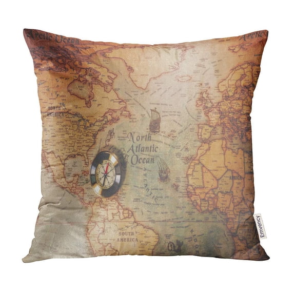 ECCOT Old Columbus Day and World Map Vintage America Pillow Case Pillow Cover 16x16 inch
