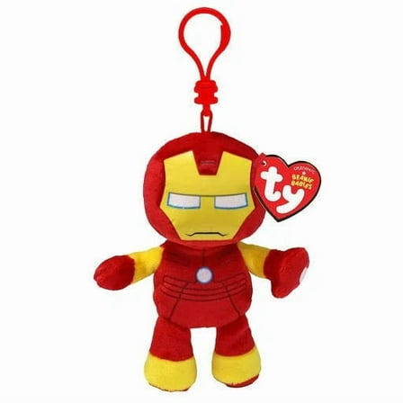 TY Marvel Beanie Baby Clip - IRON MAN (Plastic Key Clip - 4 inch)
