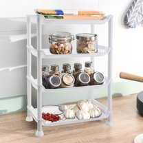 Bxaolu 4 Tier Storage Rack Plastic Shelving Unit, Storage Standing Shelf Organizer for Laundry Bathroom Kitchen Pantry Closet Garage Basement Utility Room, White