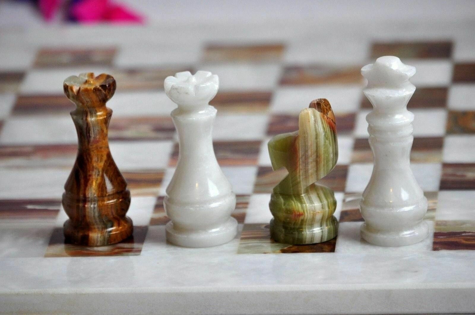 JT Handmade White and Green Onyx Marble Chess Game Set - 12 inch by Jubilee Trader