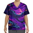 thumbnail image 4 of MLQIDK Halloween Scrub Tops Men Nurse Uniforms Short Sleeve Halloween Nursing Tops Fun V Neck Scrub Shirts Holiday Printed Medical Scrubs Dark Purple 2XL, 4 of 4