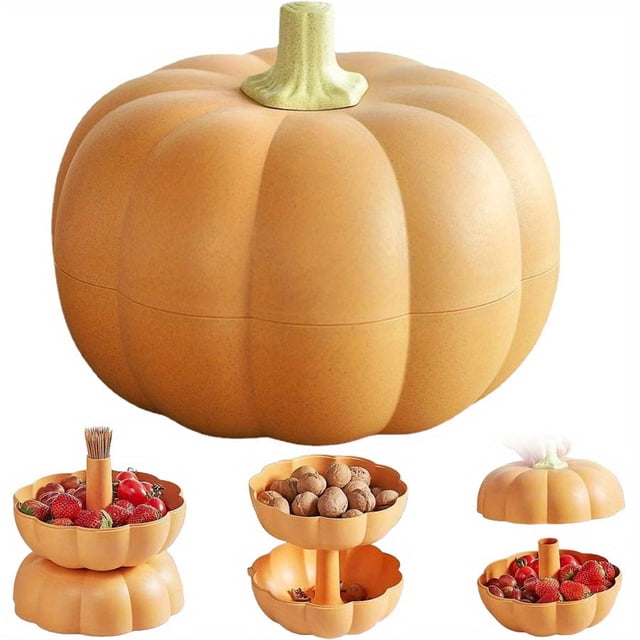 Estbridge 1 Pce Support à Collations Citrouille - Support de Bol de Service pour Fête d'Halloween avec 3 Compartiments Divisés Grande Base pour la Stabilité Rangement de Cure-Dents - Plateau de Fête Orange pour Bonbons Noix fr