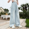 thumbnail image 2 of Baggy Jeans Girls High Waisted Wide Leg Bow Embroidered Pants Back To School Clothes Kid Jeans Size 3-14 Years, 2 of 9