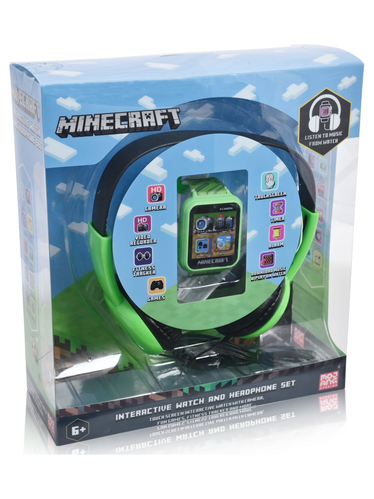 Minecraft Creeper Unisex Child Smart Watch Silicone Strap and Headphones Set Green (MIN40044WM)