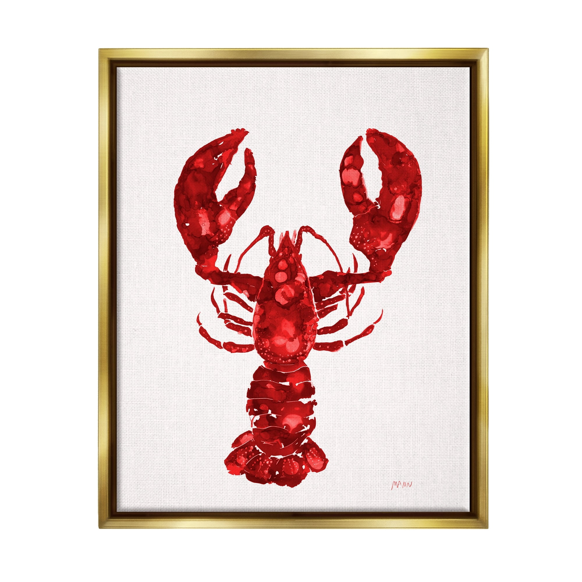 Stupell Industries Red Lobster Marine Paint Speckled Watercolor Painting Metallic Gold Floating Framed Canvas Print Wall Art, Design by Patti Mann