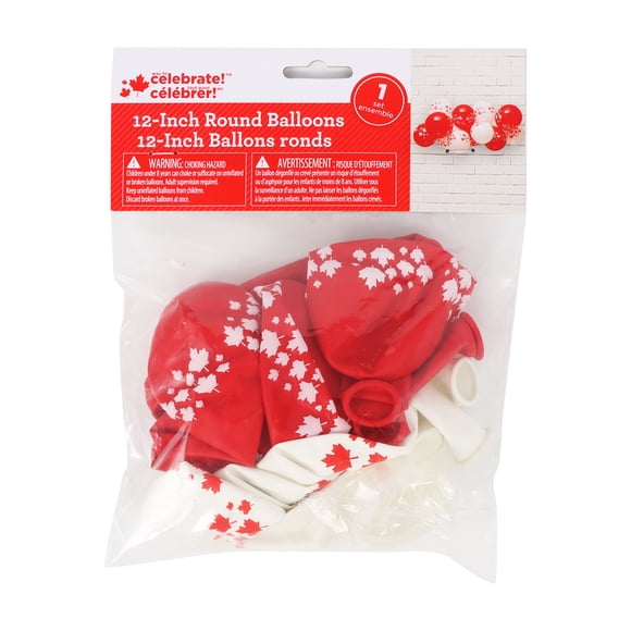 Way to Celebrate! Latex Balloon Canada Day Party Kit, 12pcs balloon and 1 balloon chain