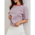 thumbnail image 4 of Komoo Women Oversized Striped T-Shirt Short Sleeve Crewneck Basic Shirt 2024 Fashion Summer Tee, 4 of 7