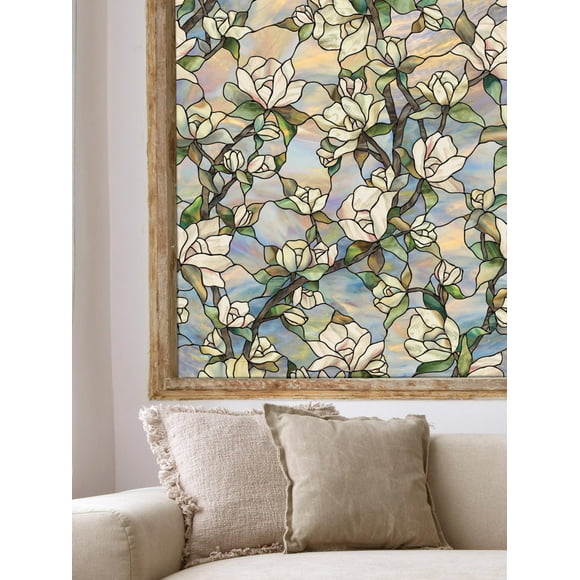 Artscape Star Magnolia | Window Privacy Film Stained Glass Pattern | Non-Adhesive & UV Protection | Easy to Apply & Removable | 61 x 92 cm | Made in USA