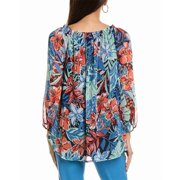 Jones New York womens Smocked Neck Blouse, s, Navy
