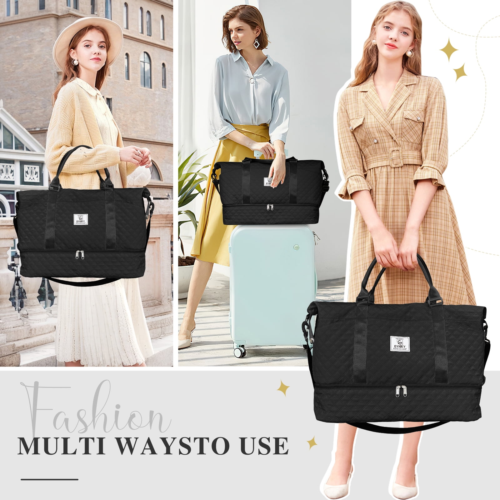 Gynky Travel Duffle Bag Weekender Bags for Women with Shoe Compartment Carry on Overnight Bag Gym Duffel Bag with Wet Pocket Hospital Bags for Labor and Delivery