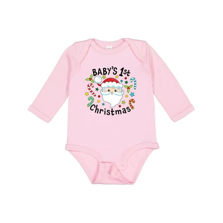 

Inktastic Baby s 1st Christmas Santa with Candy Canes Gift Baby Boy or Baby Girl Long Sleeve Bodysuit