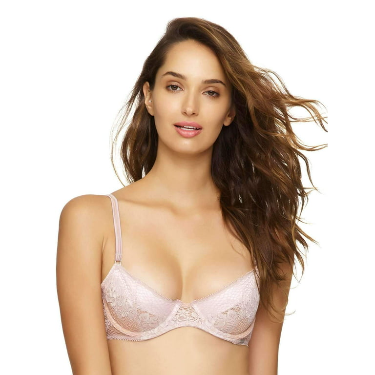 UnVeiled by Felina | Candy Unlined Demi Cup Bra | Stretch Lace w/ Satin  Underlay (Mocha, 32D)