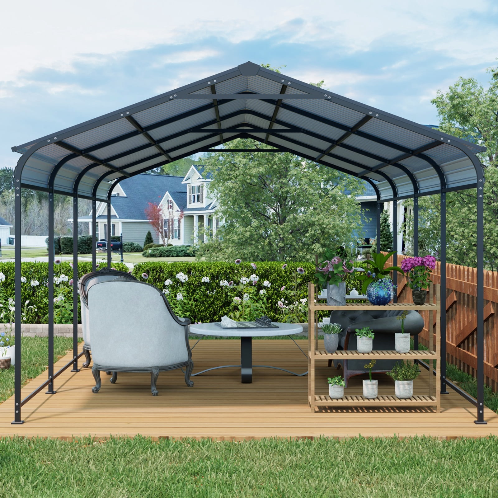 CarButler 12x21ft Metal Heavy Duty Carport Outdoor Canopy Large Garage with Galvanized Steel Roof and Frame for Driveway Car,Truck