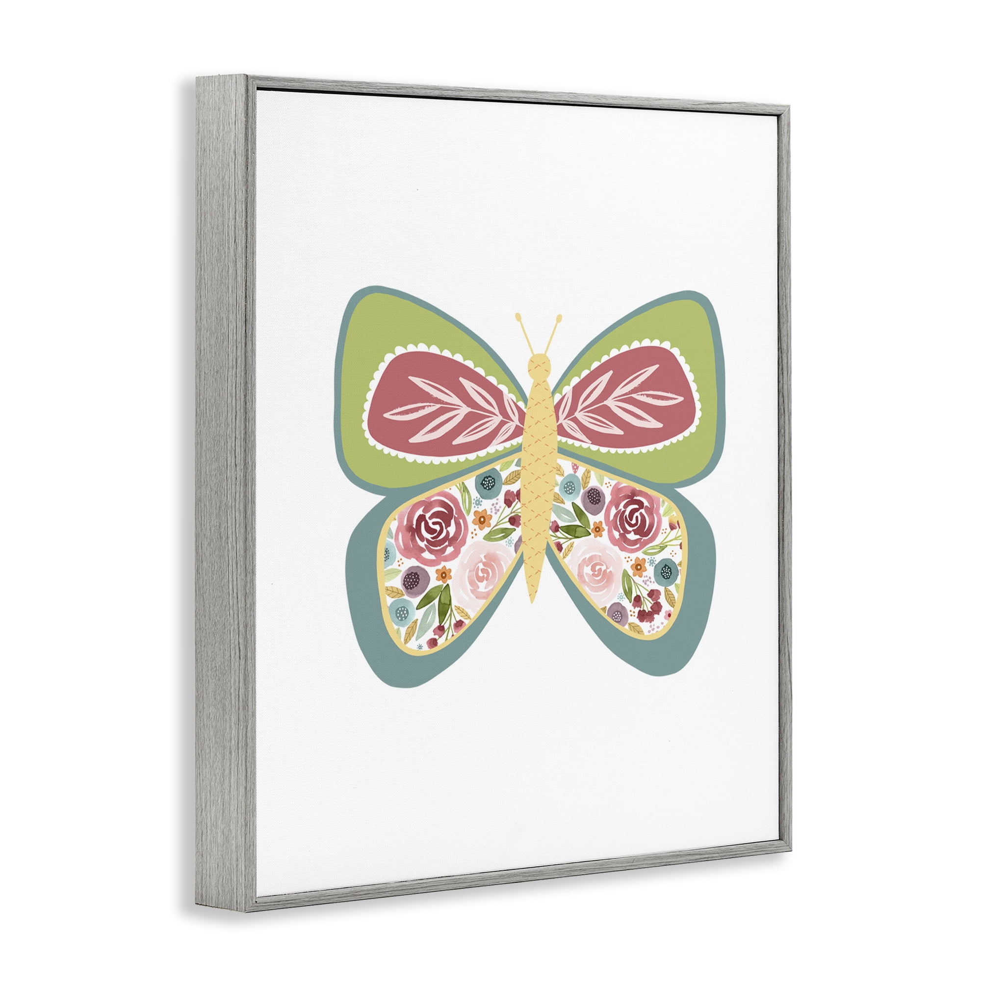 Stupell Industries Boho Pattern Butterfly Animals & Insects Painting Gray Framed Art Print Wall Art, 11 x 14