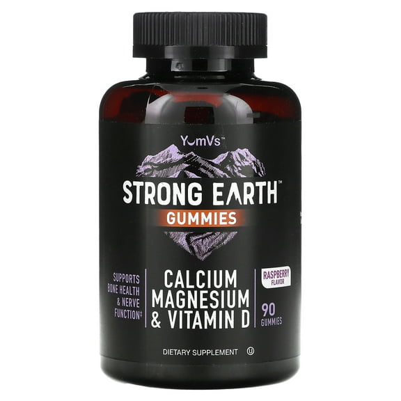 YumVs Strong Earth Gummies, Calcium Magnesium & Vitamin D, Raspberry, 90 Gummies