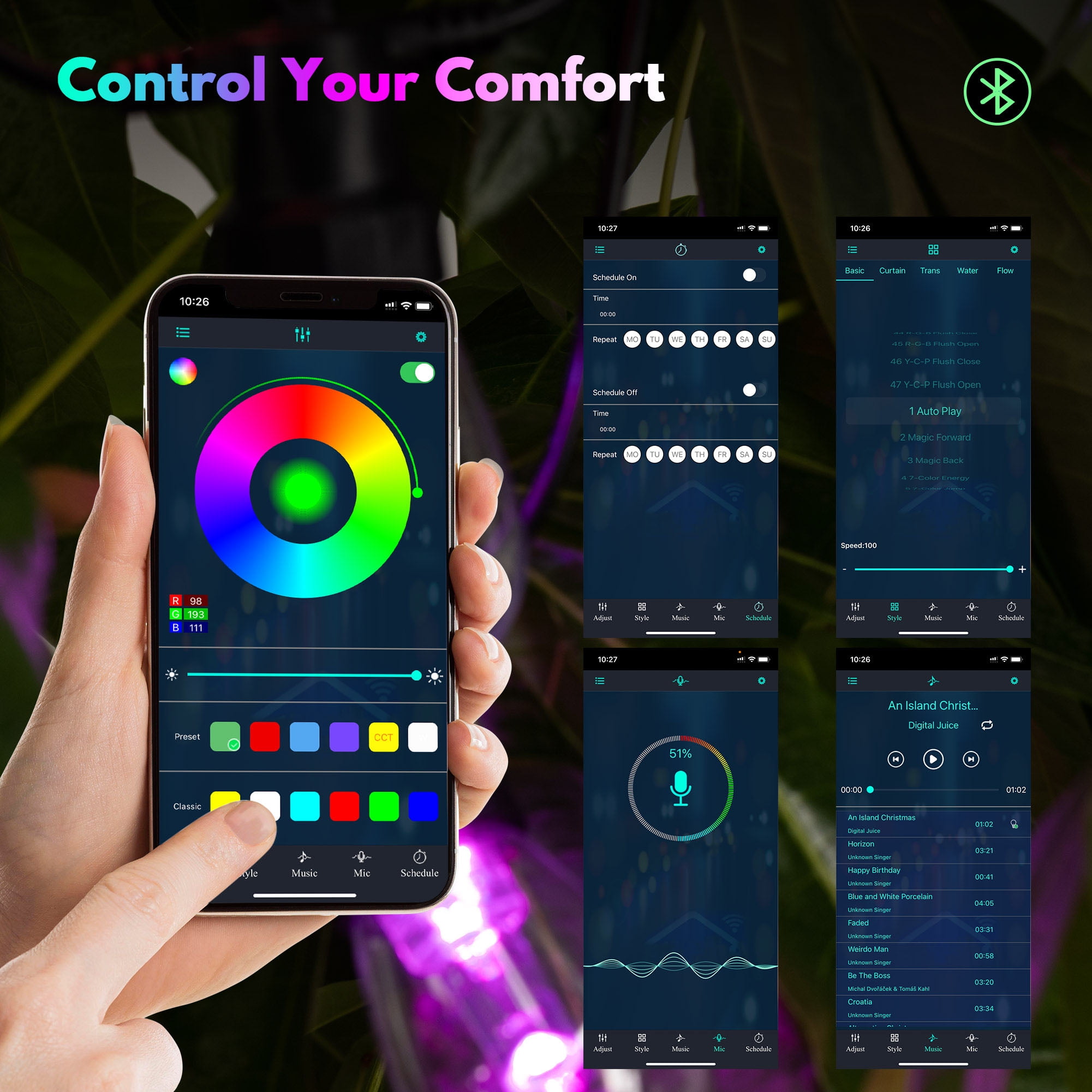 50ft Outdoor String Lights, RGB & Warm White Patio Lights with 20 Bulbs, Color Changing, App & Remote Control, Waterproof, Connectable, Backyard & Christmas Decor