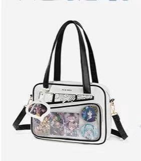 Japanese Kawaii Ita Crossbody Bag - Clear Polyester Messenger Purse, Small Tote with Adjustable Strap & Cute Pendant