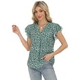 thumbnail image 5 of Sexy Dance Womens Tops Dressy Floral Short Sleeve T-Shirts Trendy Ruffle Loose V-Neck Tunic Tops Beach Boho Casual Tee, 5 of 7
