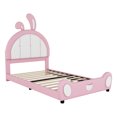 thumbnail image 4 of EUROCO Upholstered Twin Platform Bed, Cartoon Bunny Bed for Toddler Kids Teens, No Box Spring Needed, Pink, 4 of 12
