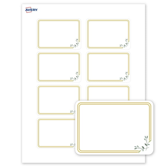 Avery® Name Tags, 2-1/3" x 3-3/8", Dbl Gold Border w/ Florals, 80ct