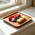 thumbnail image 5 of Linnome Solid Wood Serving Tea Tray Natural Brown Wooden Platter Raised Lip Cup Snack Fruit Display Board For Living Room Decor, 5 of 6