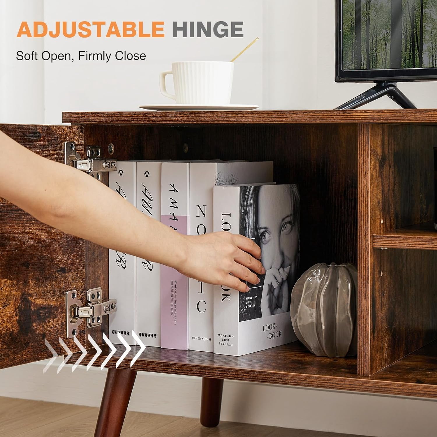 TV Stand for 55 60 inch TV, Modern Mid Century Entertainment Center with Storage, Media Console Table 2 Cabinet, for Living Room, Office, Rust Brown