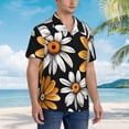 thumbnail image 3 of Balery Yellow White Daisy Pattern Camisas hawaianas de manga corta para hombre, camisas playeras de corte holgado, camisas de vacaciones con botones,XX-Large, 3 of 7