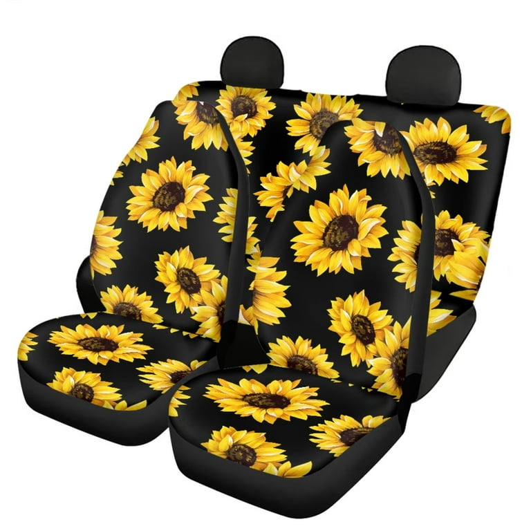 FKELYI Sunflower Print Car Seat Covers Full Set Washable Universal Fit Car Automotive Front Bench Back Seat Cover fits Most Cars SUVs and