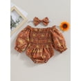 thumbnail image 4 of nvzhuang Infant Baby Girl Jumpsuit Set Sun Print Off Shoulder Long Sleeve Romper + Bow Headband, 4 of 9
