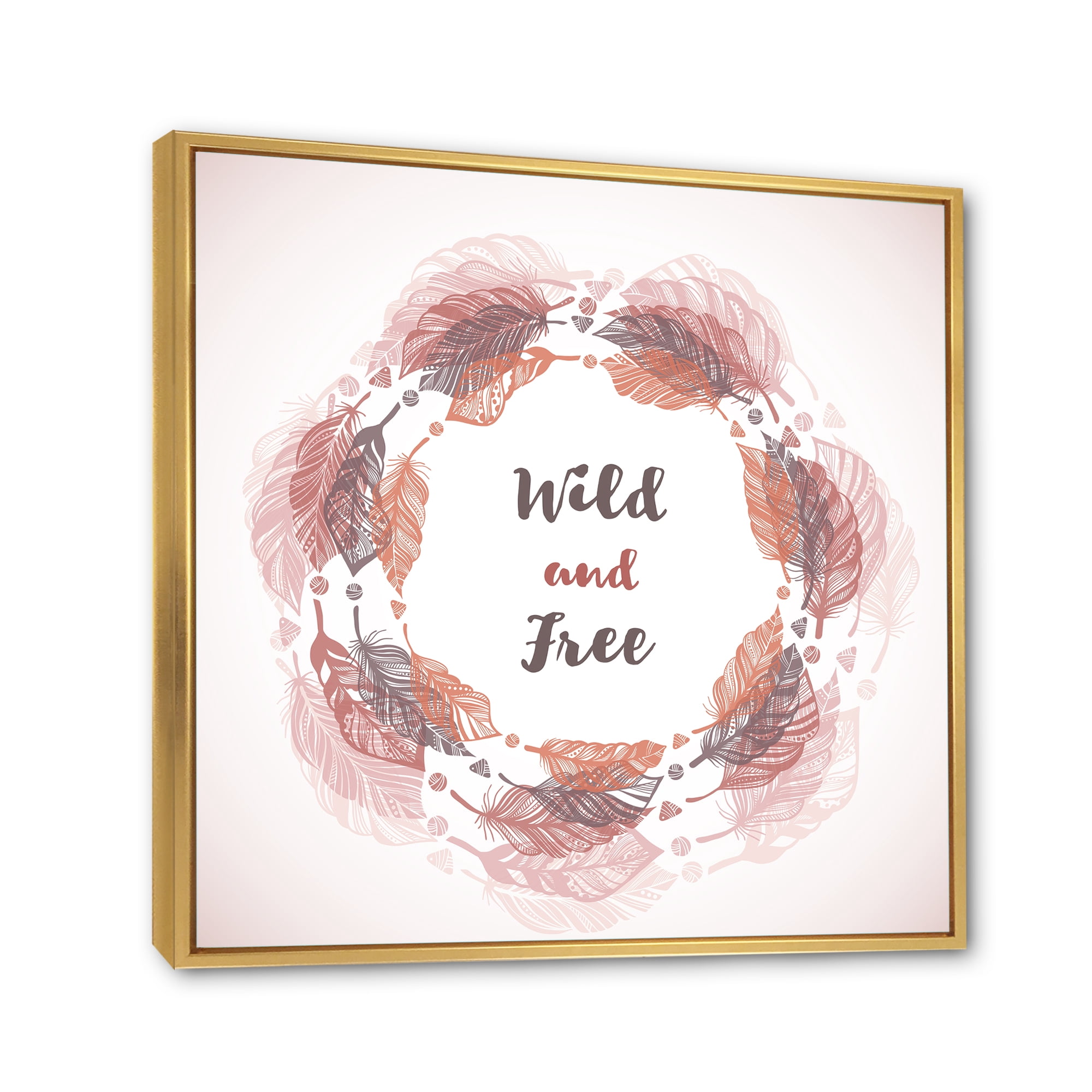Designart 'Wild and Free Feather Wreath In Boho Style' Bohemian & Eclectic Framed Canvas Wall Art Print