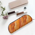 thumbnail image 6 of Leather Semi-Circular Storage Bag 7.5×2.6×1.4in Single Pocket Design Semi-Circular Shape Can Be Used As A Storage Pen Makeup Bag Orangered Marble_3, 6 of 7